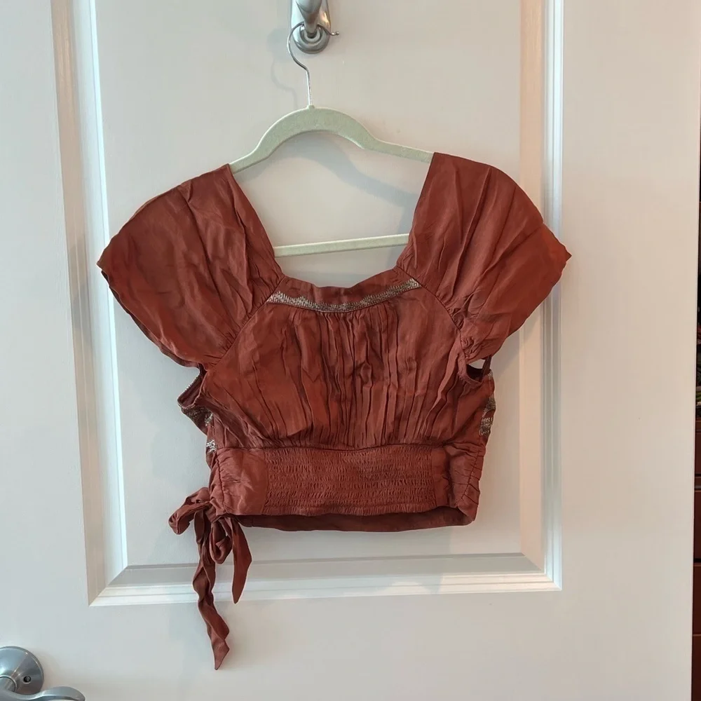 Free People Sahara Embroidered Top In Rust Combo Size XS